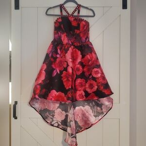 Speechless Girls 16 Floral High Low Dress Red Black Jewels Stones Sleeveless